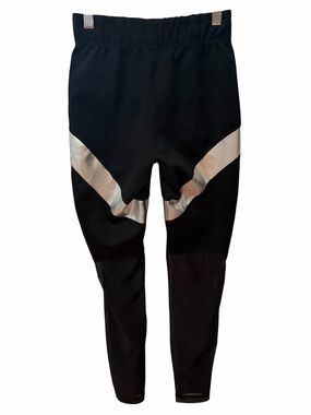 SECNDNTURE Black Silver Metallic Mesh Panel Leggings XS NWT